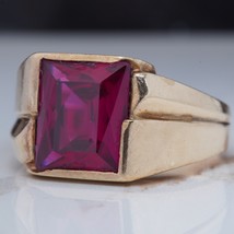 Men&#39;s Ruby Gold Ring Statement 10k Danson 5+ TCW Lab Created Emerald Cut Gem - £361.14 GBP