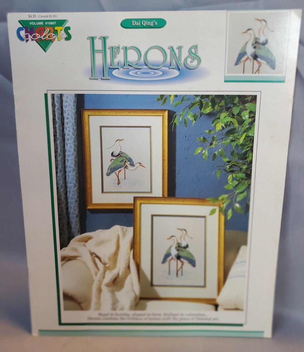 Herons by Dai Qing Counted Cross Stitch Color Chart #10807 Oriental Art Patterns - $11.83