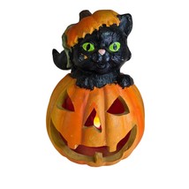 1996 Matrix Halloween Blow Mold Black Cat in Pumpkin Jack-o&#39;-Lantern Lig... - $446.80 MXN