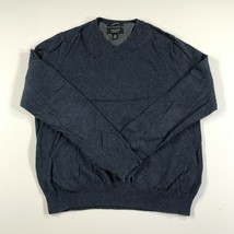 Nordstrom Sweater Mens Small Navy Blue V Neck Cotton Cashmere Blend Long... - $18.69