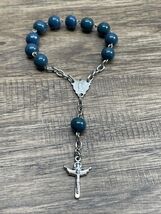 Blue Beaded Silver Tone Rosary Catholic Religious Cross Crucifix KG JD - $9.89