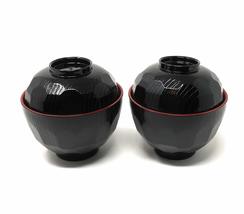 ASIAN HOME Japanese Rice and Soup Bowls With Lid, Black and Red, for ric... - $13.79+