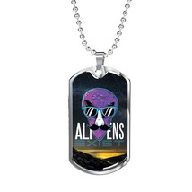Alien UFO Fan Alien Exist Necklace Stainless Steel or 18k Gold Dog Tag 24&quot; Chai - £37.92 GBP+