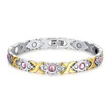 Vinterly Pink Crystal Bracelet Hand Chain Stainless Steel Bracelet Health Energy - £26.09 GBP
