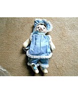 Unbranded 12&quot; Rabbit Cloth Doll with Ceramic Head wearing Blue Dress - £9.28 GBP