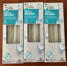 3- 50 Straw Boxes, Biodegradable White Paper Drinking Straws Eco friendl... - £14.61 GBP