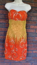 Small Strapless Padded Bra Orange Beaded Sundress Back Zipper Lined Hand... - $23.75