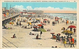 Ocean City Nj ~ Boardwalk &amp; BEACH-11th Street-Showing Concerto Hall 1935 - £6.61 GBP