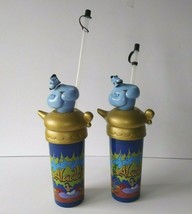 Vintage Disneyland Resorts 11&quot; ALADDIN Bobblehead Genie Cups With Straws RARE! - £31.93 GBP