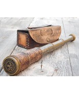 NauticalMart Brass Engraved Telescope 16&quot; With Stamped Leather Case - $988.35 MXN