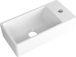 White Rectangular Ceramic Wash Basin, Wall Hung Basin Sink For Small Cloakroom, - £61.29 GBP