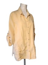 Chicos Modal Utility Snap Shirt Sz 2 Large Melon Yellow Roll Tab Sleeves Pockets - £13.44 GBP