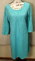 Dana Buchman Dress Women&#39;s Large Aqua Mesh Overlay Polyester Long Sleeve Lined - £19.54 GBP