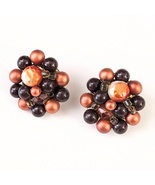 Vintage Orange and Brown Bead Cluster Clip-On Earrings, 1.25 in. - £15.65 GBP