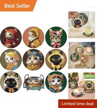 8 Pcs Funny Cat Diamond Painting Coaster Set with Holder - Engaging DIY ... - $24.70