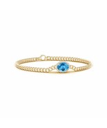 ANGARA Oval Swiss Blue Topaz Bracelet with Octagonal Halo in 14K Solid Gold - £2,669.14 GBP
