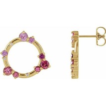 Pink Multi-Gemstone and Diamond Circle Earrings in 14k Yellow Gold - £776.33 GBP