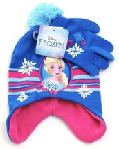 Disney Frozen Blue &amp; Pink Elsa Hat &amp; Gloves Set Little Girl&#39;s 4 - 7  NWT - £14.65 GBP