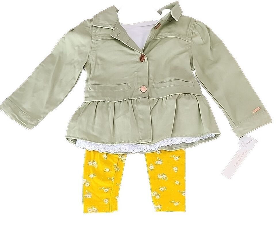 Primary image for TAHARI Girl ~ 3-Piece Set ~ Green Jacket ~ Floral Leggings ~ White Top ~ Size 2T