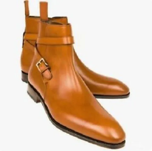 Handmade Men’s Tan Ankle Jodhpur Dress Office Boots, Real Leather Ankle - £141.58 GBP