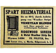 1945 WW2 German-USA Advertisement Ridgewood Screen Co Venetian Blinds NY... - $19.99