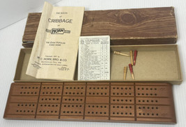 Vintage Horn Wooden Cribbage Board in Original Box with instructions 5 p... - $18.69