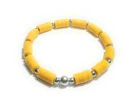 Yellow Beaded Stretch Bracelet with Silver Metallic Accent Beads, Heishi... - €5,10 EUR