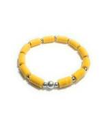 Yellow Beaded Stretch Bracelet with Silver Metallic Accent Beads, Heishi... - $5.99