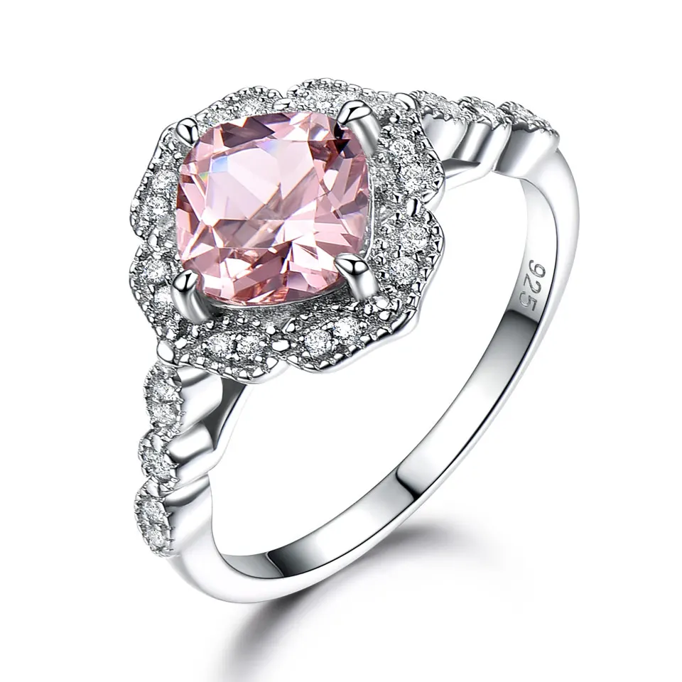 Solid Sterling Silver Cushion Morganite Rings for Women Engagement Anniversary B - £23.06 GBP
