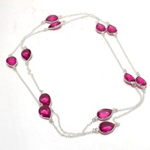Pink Tourmaline Pear Shape Gemstone Handmade Ethnic Necklace Jewelry 36" SA 7092 - $5.99