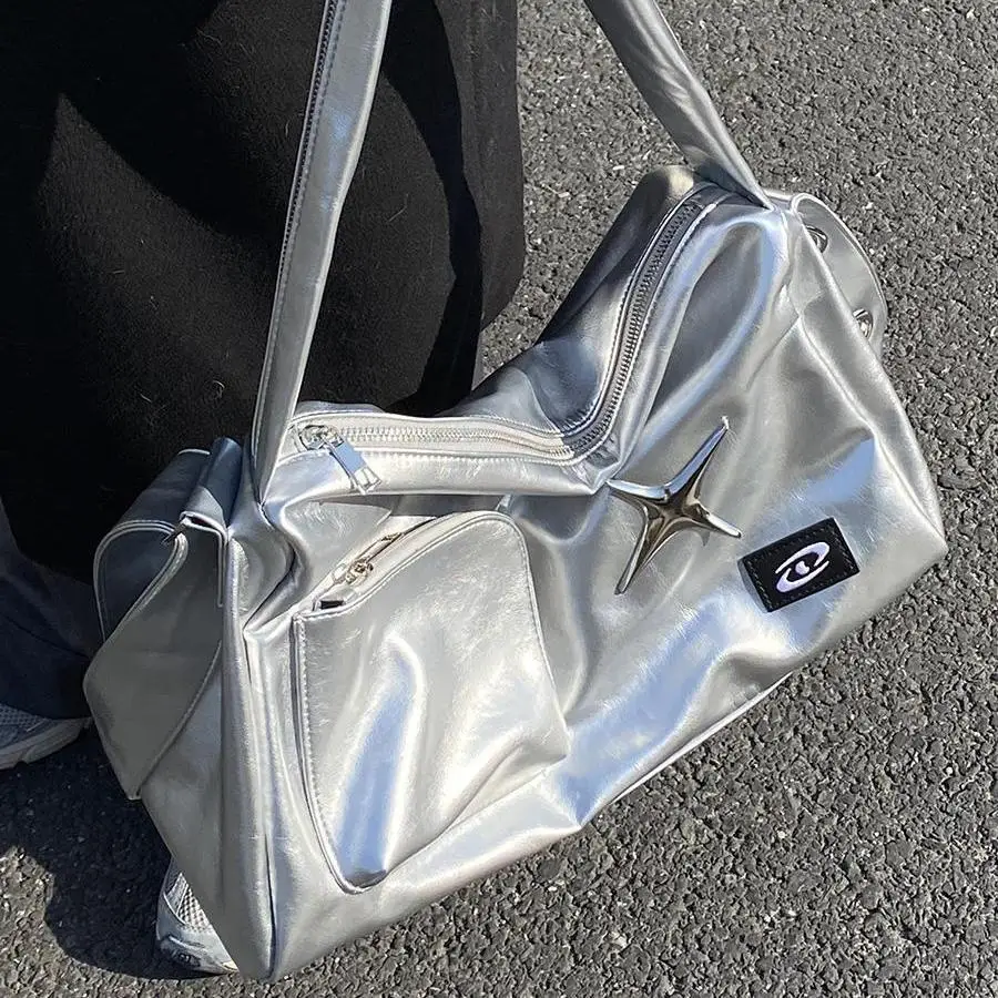 MBTI Silver Y2k Tote Bags for Women Aesthetic Luxury Designer Large Capa... - £26.76 GBP