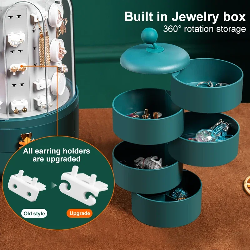 360 Rotating Jewelry Organizer Cosmetic Storage Box Earring Necklace Dis... - £53.93 GBP
