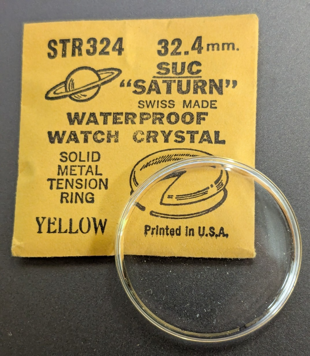 NEW SUC SATURN YELLOW TENSION RING ROUND ACRYLIC WATCH CRYSTAL WATERPROO... - $12.86