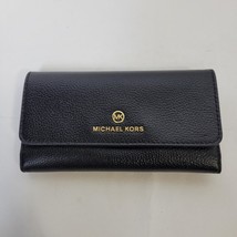 Michael Kors Black Fulton Leather Jet Set Wallet Tri-Fold Gold Hardware - £34.23 GBP