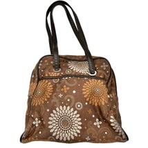 Thirty-One Shoulder Bag Brown Mandala Leather Straps Zip Closure - $28.71