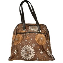 Thirty-One Shoulder Bag Brown Mandala Leather Straps Zip Closure - £22.55 GBP