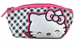 Hello Kitty Sanrio Gingham Bow Cosmetic Case Makeup Pouch Accessory Bag NEW - €10,37 EUR