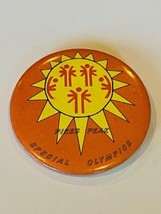 Button Pinback Vtg Pin Vixen 1980s Pikes Peak Special Olympics Colorado Orange - £8.83 GBP