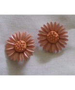 # 17 Peach color earrings in flower design, metal clip on vi - $7.00