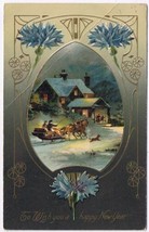 Postcard Embossed To Wish You A Happy New Year Evening Home Horse Sleigh - £3.10 GBP
