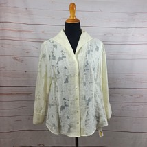 Talbots Ivory Lace Semi-Sheer Linen Nylon Button Front 3/4 Sleeve Top Sz... - $24.75