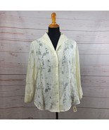 Talbots Ivory Lace Semi-Sheer Linen Nylon Button Front 3/4 Sleeve Top Sz... - $33.85 CAD