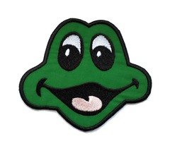 Cute Green Frog Face Embroidered Iron On Patch 4&quot; x 3.5&quot; - £6.28 GBP