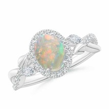 ANGARA Oval Opal Twisted Vine Ring with Diamond Halo for Women in 14K Solid Gold - £1,826.88 GBP