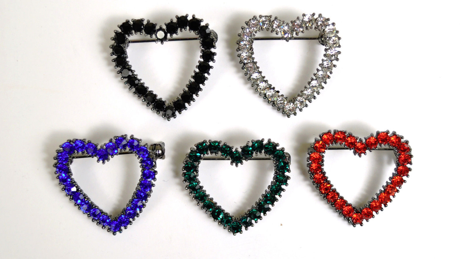MARC JACOBS Heart Shape Crystal Brooch Pin Blue Green Red Silver Black NEW  - $20.93
