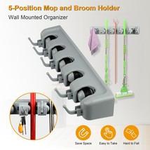 5 Hooks Brush Broom Hanger Rack Wall Mount Mop Holder Home Tool Organizer - £25.43 GBP