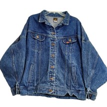 Vintage Lee Denim Blue Jean Trucker Jacket Size Medium Button Up Red Tag 153438 - £31.12 GBP