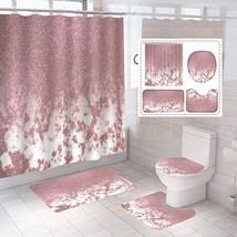 4Pcs Pink Flash Shower Curtain Sets with Non-Slip Rugs - £32.14 GBP