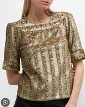 Zadig &amp; Voltaire Toysse Sequined Top Gold Bronze Blouse $498, Sz M, NWT! - $197.99