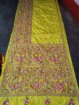 Golden yellow kantha stitch saree on Blended Bangalore silk for woman - £79.95 GBP